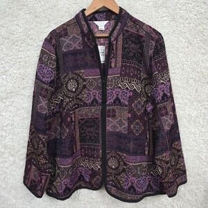 CJ Banks Tapestry‎ Jacket Women 2X Purple Patchwork Geometric Full Zip
